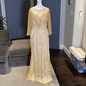 Women’s Gold Fully Beaded Dress M **READ DESCRIPTION**
